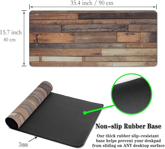 Computer Desk Pad, Gaming Mouse Pad Large Mousepad, The Mousepad Non-Slip Rubber Base Waterproof with Stitched Edges, 35.4 X 15.7 inch for Work/Game/Office/Home Old Wood Plank Background
