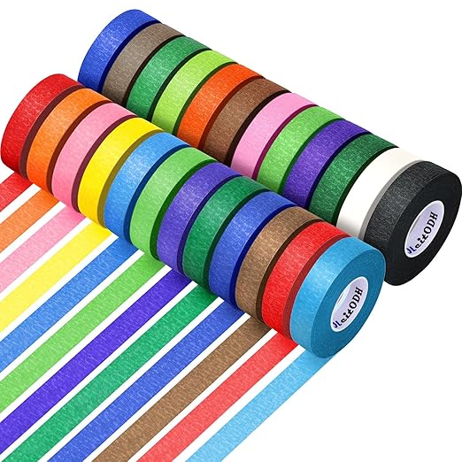 24 Rolls Bulk Colored Masking Tape for Art, 0.6 inch x 720 Yards for Crafts, Labeling, DIY Decorative, colored painters tape, Rainbow Colors Tape for General Use Projects, Easy Tear No Residue