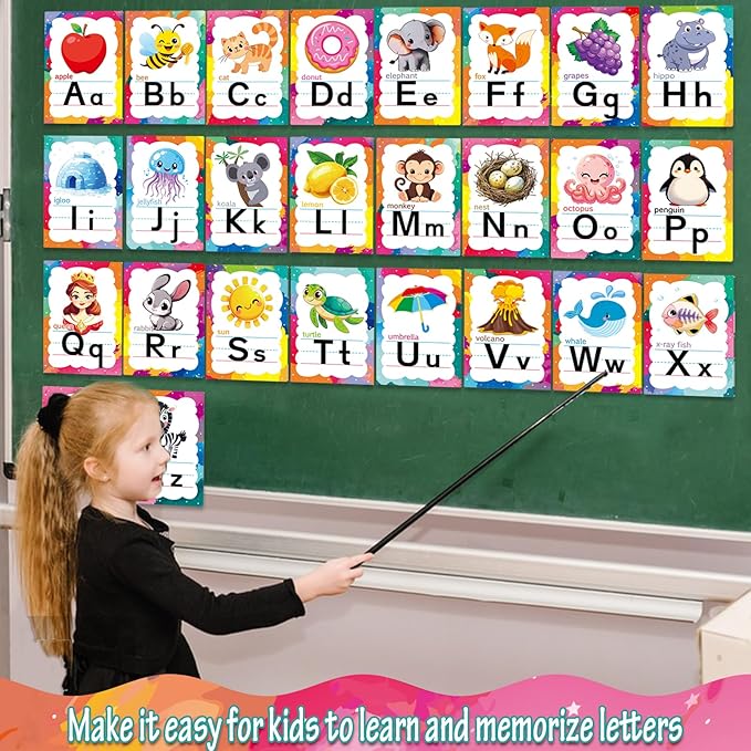 Alphabet Letters for Wall - ABC Alphabet Poster Classroom Wall Alphabet Alphabet Wall Chart Kindergarten Elementary Classroom Wall Decor Daycare Homeschool Supplies (Write Badly)