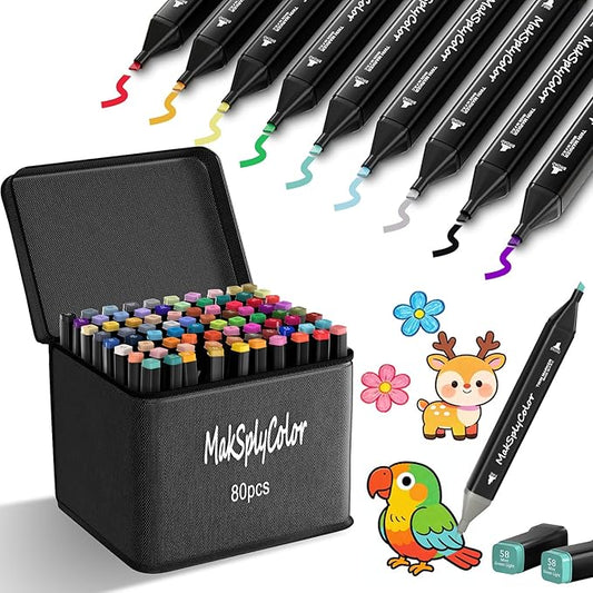 80Pcs Alcohol Markers for Adults Comics, 80 Color Dual Tip Permanent Sketch Markers with Carrying Case Perfect for Arts, Books Drawing Coloring Sketching and Illustration