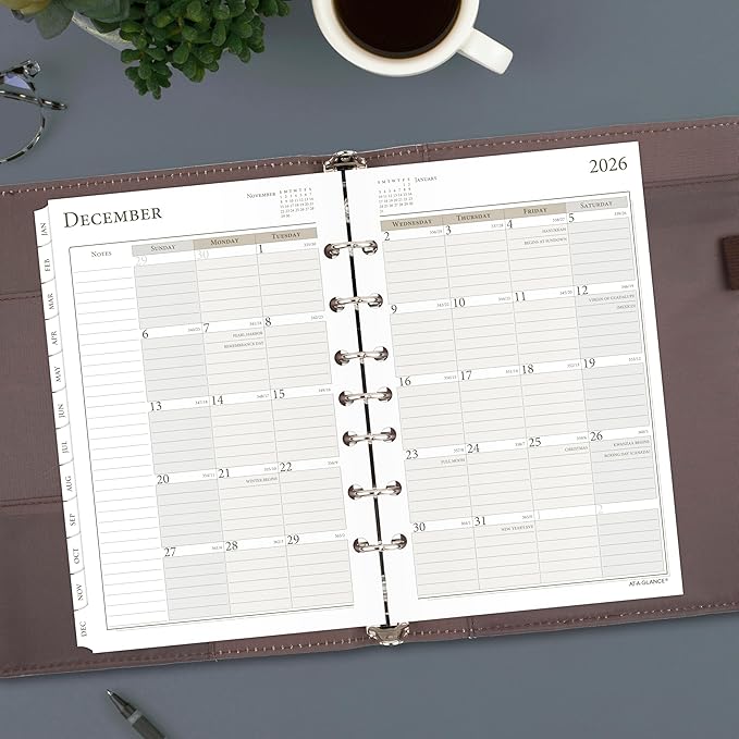 AT-A-GLANCE 2026 Planner Refill, Weekly & Monthly, 5.5" x 8.5", Desk Size 4, Column Style, Loose-Leaf (481-485-26)