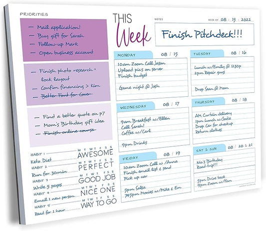 Weekly Planner Pad - Undated Planner - To Do List Notepad - Habit Tracker - 11 x 8.5" - 52 Tear-Off Sheets - Daily Planner Undated for Home Work Office Business - Goal Planner - Cute Planner (Purple)