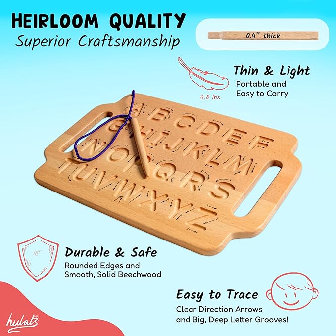 Learn to Write: Portable Wooden Alphabet Letter Tracing Sensory Pad Board - Toddler Writing Practice for Kids Age 3-5, Montessori Toys for 3+ Year Old, Letter Tracing for Kids 3-5 Writing Tools