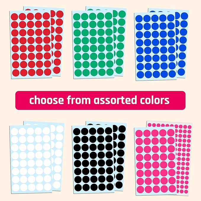 2000 Pack, 3/4" Round Colored Dot Stickers Circle Labels - White