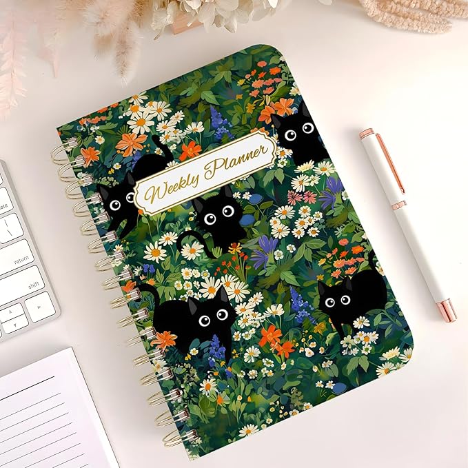 Weekly Planner Undated - 52 Weeks To Do List Notebook A5 for Work: Weekly Task, Habit Tracker Journal, Goal Setting, Agenda Sprial Bound Organizer Book Women Cute Stylish Design, Cat Garden