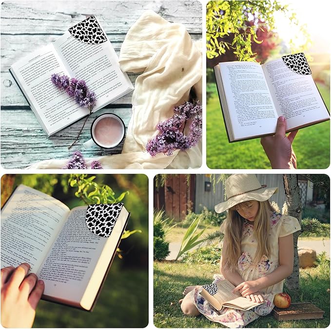 2 Pack Black and White Checkered&Cow Leather Book Corner Bookmark, Durable Handmade Reading Accessories - Gifts for Readers, Women, Men, Teachers, Students