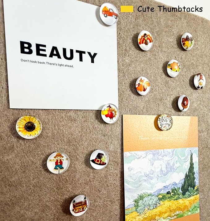 24Pcs Thanksgiving Decorative Push Pins Fall Theme Thumbtacks for Photo Wall, Bulletin Board, Whiteboard,Feature Wall, Cork Board, Map, Office or Home Decor (Thanksgiving)