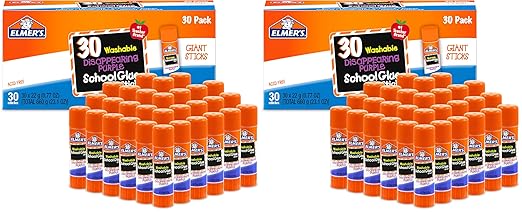 Elmer's Disappearing Purple School Glue Sticks, Washable, 22 Grams, 30 Count (Pack of 2)