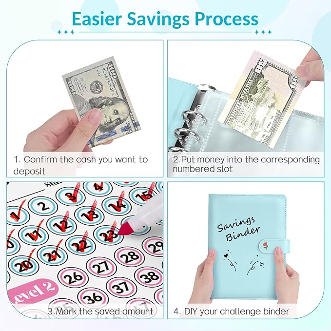 Sooez 100 Envelopes Money Saving Challenge, Savings Challenges Book with Envelopes, Flexible Saving $5050, $2600, $300, Savings Binder with 100 Pocket Pre-Number & Reusable Laminated Tracker