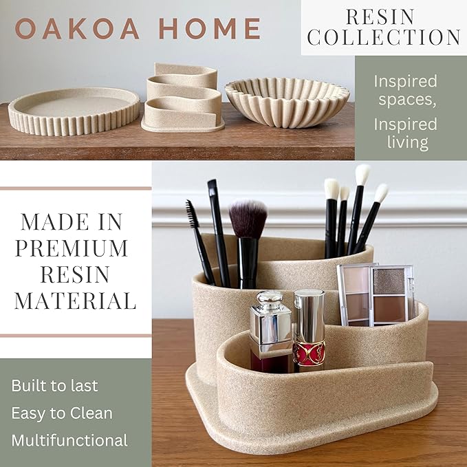 OAKOA Aesthetic Desk Organizer - Aesthetic Office Desk Accessories - Boho Pen Holder - Neutral Beige Desk Accessories - Home Office Essentials for Women - Cute Pencil Holder