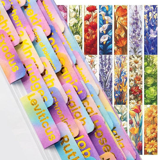 Bible Tabs with Unique Stickers, Laminated Bible Tabs for Women & Men, Christian Gifts, Large Print Bible Tabs for Easy Navigation, Bible Book Index Tabs Labels, Bible Study Supplies, Rainbow3 SQ4