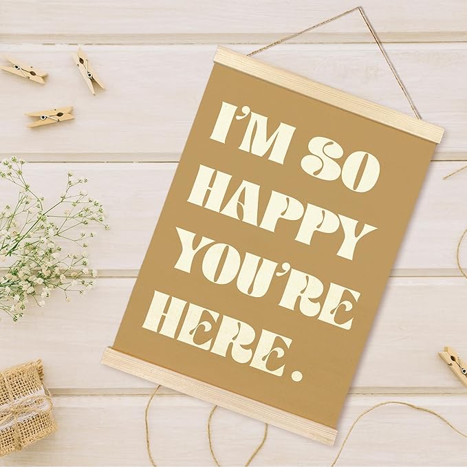 TAEDIN Boho Classroom Wall Art Poster Hanger Frame - Yellow Nursery Wall Art with Wood Frames, Inspirational Wall Hanging Decor for Baby Kids Room School Home Bedroom, 12x16 Inches
