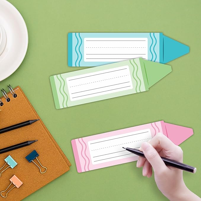 Self-Adhesive Student Name Tags -Colorful Crayon Shapes Name Plate Stickers for Teens -45 Pcs Multipurpose Name Label Favors Decorations & Supplies for Classroom Desks Bulletin Boards School -A09