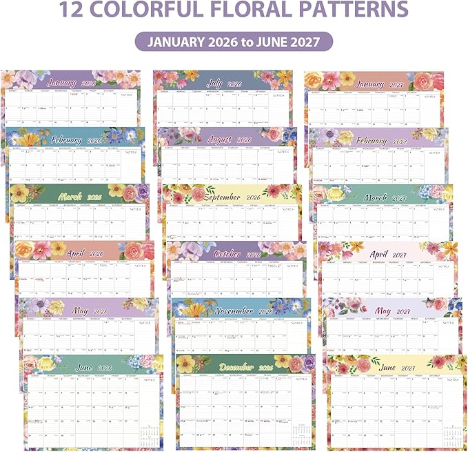 2026 Desk Calendar, Large Desktop/Wall Monthly Calendar (Jan. 2026 - Jun. 2027) 17'' x 12'' Personal Desk Planner for Teacher Family School Office Supplies