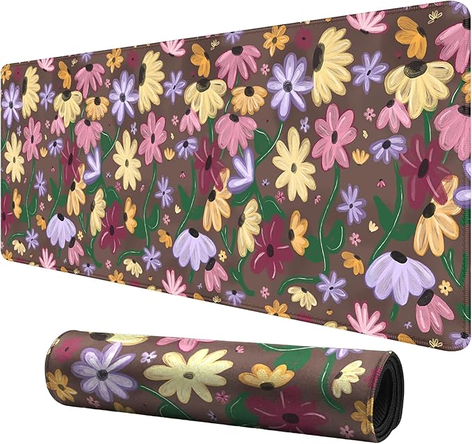 Cottagecore Mouse Pad Surprise Song Piano Floral Desk Pad,Cute Desk Mat Acoustic Set Aesthetic Mousepad,Extend XL Stitched Edges,Non-Slip Rubber Base for Office Work Home (31.5X11.8 in)