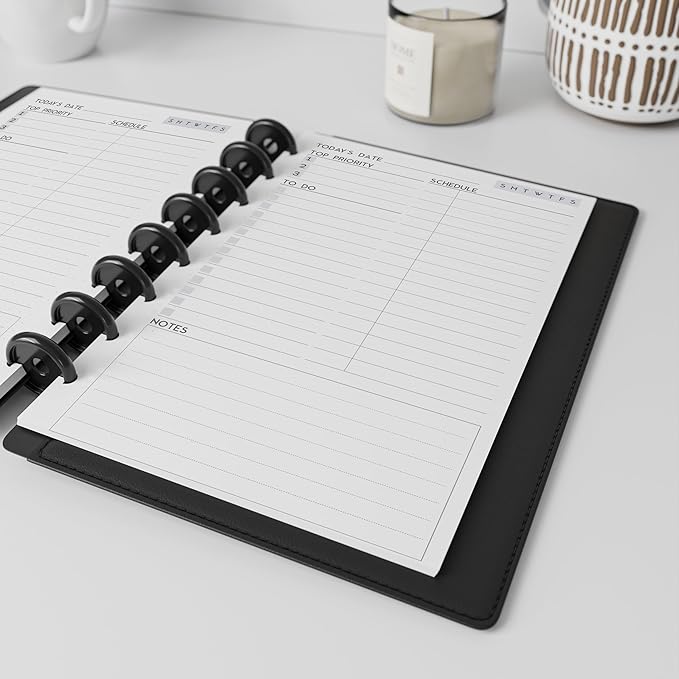 Discbound Undated Daily Plan Paper Refill, 120 GSM, 100 Sheets (200 Pages/Days), 8 Disc Pre-Punched Inserts, Loose Leaf, White, 5.5 inch x 8.5 Inch, Daily To-Do, Notes, and Scheduling