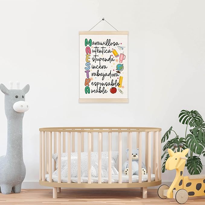 Koesus Regalos Para Maestras Mujeres Wall Art Poster Hanger Frame 12x16 Inch, Spanish Teacher Appreciation Gifts Canvas Pictures Prints Framed Wall Decor for Teacher Office Home