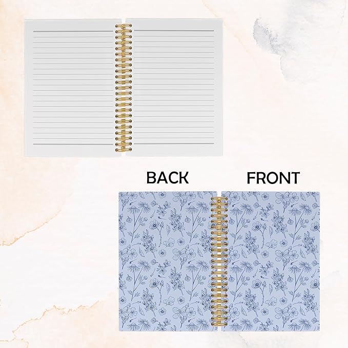 Vintage Blue Floral Journal Notebook - Aesthetic Botanical Flower Notebooks College Ruled for Work School, Gifts for Coworkers, Office Supplies, Hardcover Spiral Notebook 5.5"x8.3"