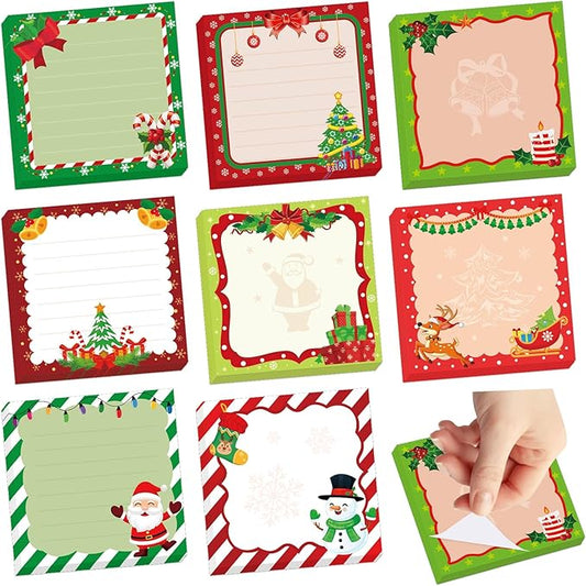600 Christmas Sticky Notes, Cute Santa Claus Snowman Reindeer Memo Notes Xmas Note Pads for Christmas Party Favors Home Office School Supplies