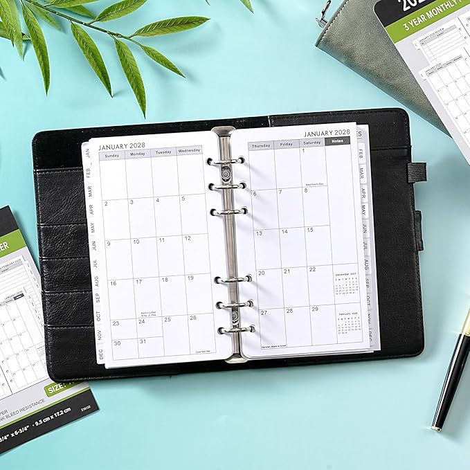 2026-2028 Monthly Planner Refill - A6 Size, Planner Inserts with 6-Hole Punched, January 2026 - December 2028, Two Pages Per Month, 2026-2028 Monthly Calendar with Tabs