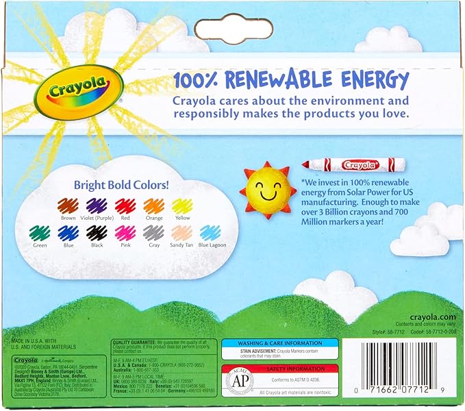 Crayola® Broad Line Markers, Assorted Classic And Bright Colors, Box Of 12