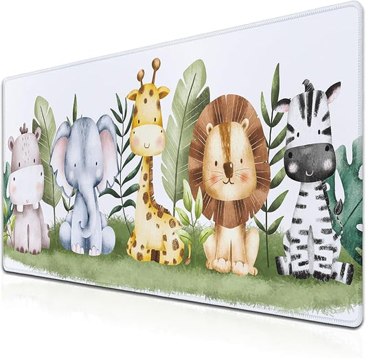 Large Mouse Pad Desk Pad Mat Keyboard Mouse Pads Pc Mousepad Mouse and Keyboard Pad Waterproof Non-Slip Rubber Base 35.4" X 15.7" for Game Office, Watercolor Safari Animal Banner