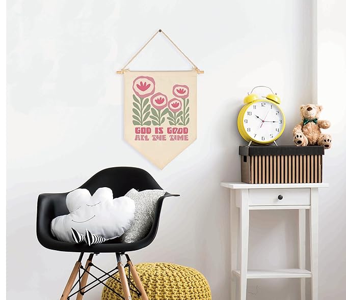 Canvas Banner Flag Sign Pennant Wall Decor Gift for Nursery Reading Room Playroom Bedroom Door,Girly Bible Verse Trendy Scripture Affirmation-Christian Poster Art for Girl-God is Good All the Time