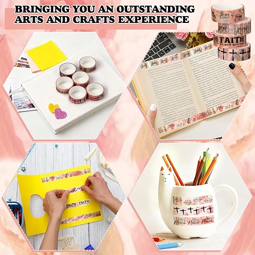 Janlaugh 24 Rolls Christian Washi Tape Gifts Bulk Religious Inspirational Scripture Supplies Pink Bible Verse Washi Tape for Bible Journaling Study DIY Crafting Valentine's Day Gifts