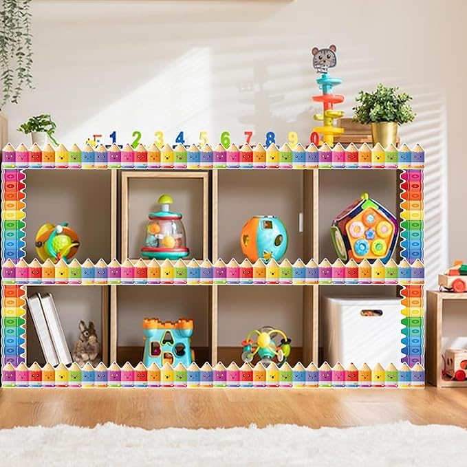 2 Rolls Pencil Crayon Border, 65.6 Ft Colorful Die-Cut Borders Crayon Pencil Classroom Bulletin Board Border Trim for Home Office Back to School Bulletin Boards Chalkboard Wall Decor