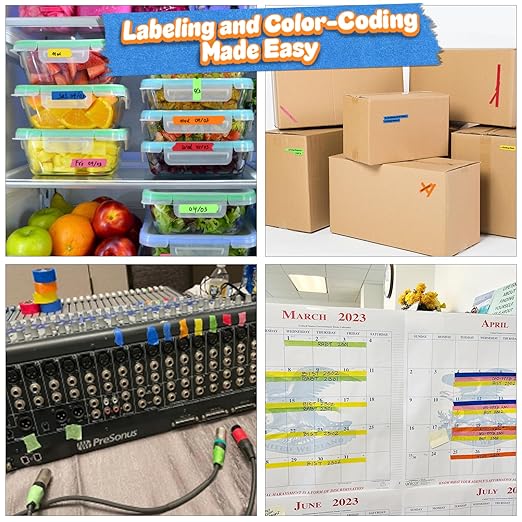 Colored Masking Tape, Colored Painters Tape, 6-Pack,0.6" x13Yard Kids Craft Supplies Colored Tape, Craft Tape,Labeling Tape, for DIY Decorative, Art Supplies, Office or Teaching Supplies