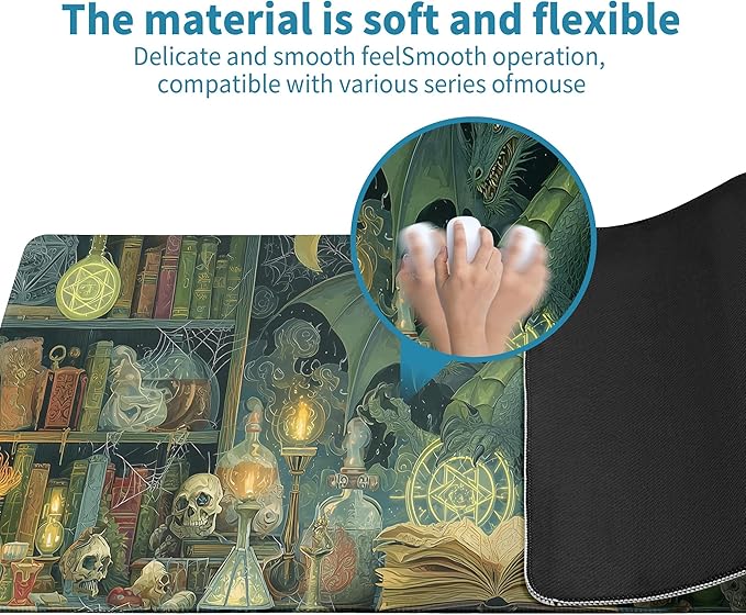 Dark Dragon Mouse Pad Desk Mat XL Extended Large Gaming Desk Pad Mousepad, Mysterious Library Computer Laptop Keyboard and Mouse Mat, Desktop Protector Mat for Office and Home 31.5x11.8 in