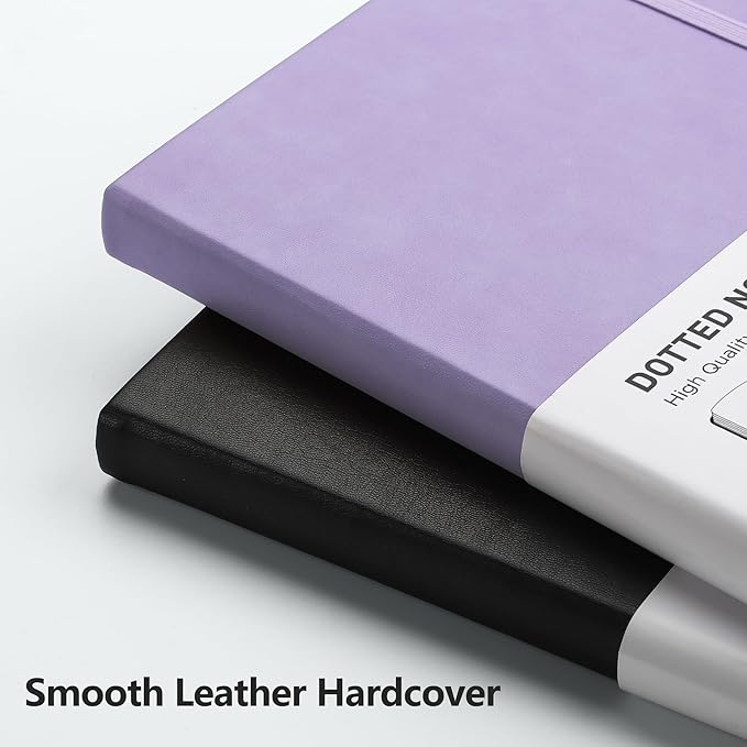 RETTACY Dotted Journal Notebook, 192 Pages, A5 Medium Size (5.7'' x 8.3''), Leather Hardcover, 100 GSM Thick Paper, for Bullet Journaling, Planning, Tracking (Purple)
