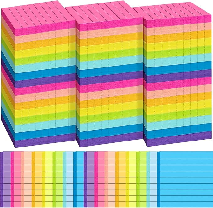 48 Pack Lined Sticky Notes 3x3 in, 8 Colors Self Sticky Notes with Lines, Post Stickies Colorful Sticky Memo Note Pads for School and Office Supplies, Multicolor
