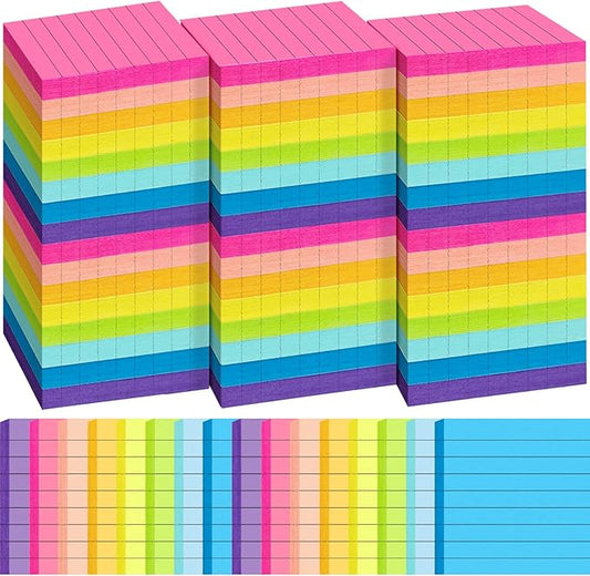 48 Pack Lined Sticky Notes 3x3 in, 8 Colors Self Sticky Notes with Lines, Post Stickies Colorful Sticky Memo Note Pads for School and Office Supplies, Multicolor