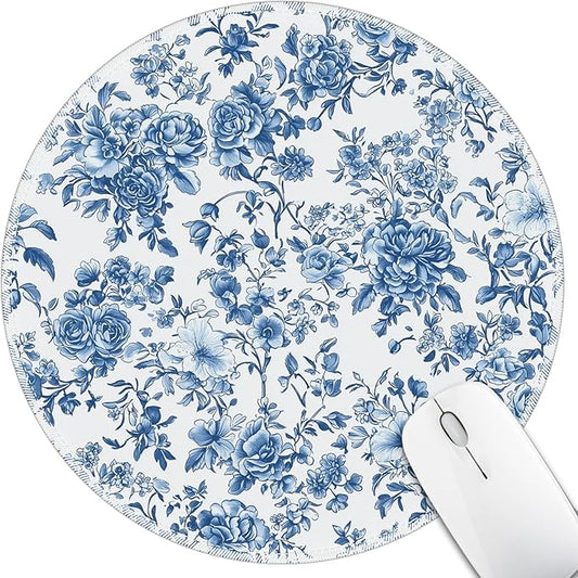 Mouse Pad for Desk, Floral Flower Small Cute Mousepad with Non-Slip Base, Round Mouse Pads for Wireless Mouse Laptop Gaming, Computer Mouse Mat for Home Office Travel Desk Accessories