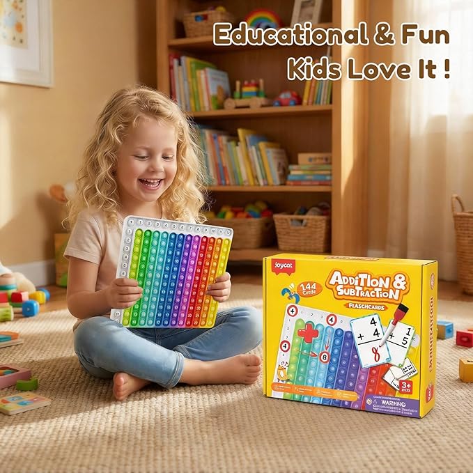 JoyCat Addition and Subtraction Flash Cards with Addition Toy,144 Flashcards for Pre K,1st,2nd,3rd 4th Grade,Math Manipulatives Tools for Homeschool, Classroom & Travel,with Workbook, Markers & Rings