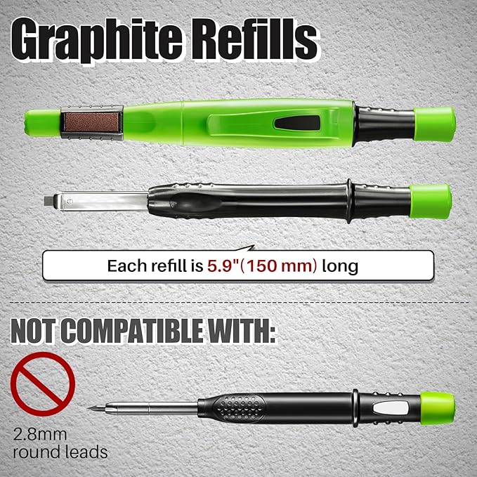 Dreyoo 16 Piece 2x5mm 5.9 Long Graphite Refills, 2B Heavy Duty Replacement Mechanical Carpenter pencil Leads for Architect Construction Woodworking Metal