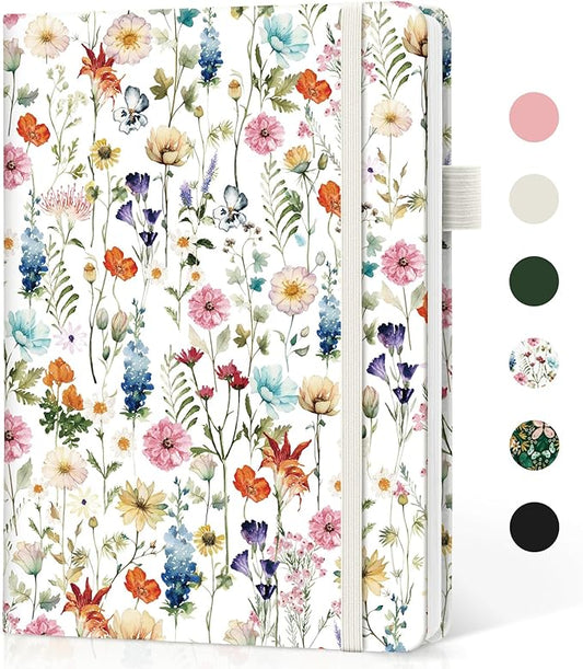 Taja Lined Journal Notebook for Women & Men, Hardcover Leather Journal for writing, A5 College Ruled Notebook for Work & Note Taking, Perfect for Office School Home Supplies, 160 Pages, Garden