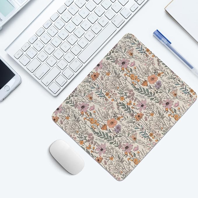 Vintage Rustic Wildflower Floral Mouse Pad,Retro Cottagecore Botanical Flower Desk Mat,Garden Desk Mat,Girly Preppy Flowers Plants Mouse Pad for Dorm Home Office Desktop Decor,11.8x9.8 Inch