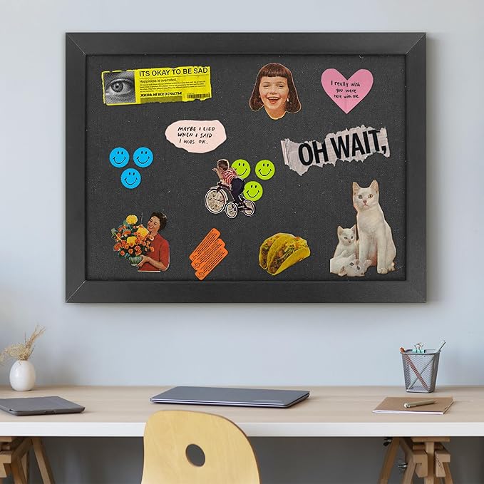 AKTOP Black Cork Board Bulletin Board with Linen 20" X 30", Large Framed Corkboard for Wall, Hanging Pin Board Picture Board for Home Office Decor, Cute Vision Board with Pushpins