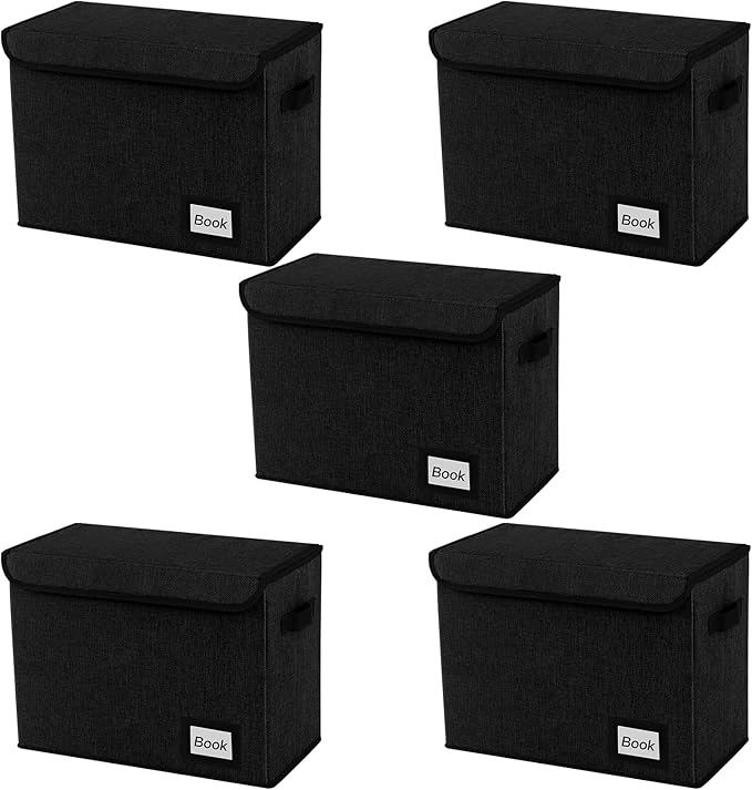 5 Pack Comic Book Storage Boxes, 15.8" X 7.8" X 11.8", Collapsible Comic Short Box, Holds 160-180 Collection Comic Book Container Holder Shelf Protector Organizer Bin (Black)