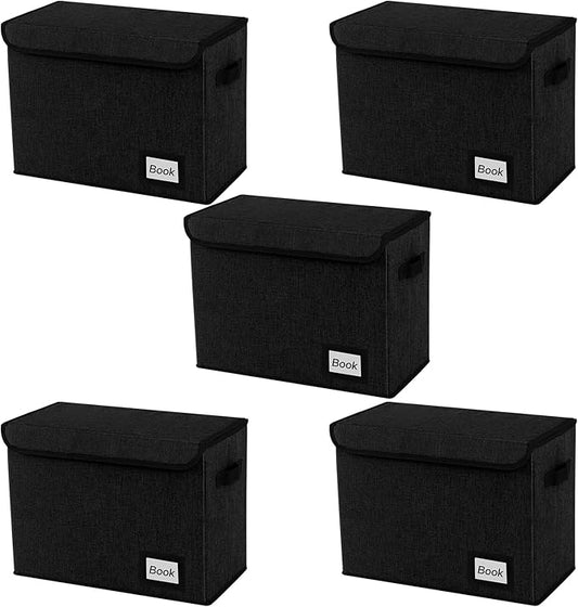5 Pack Comic Book Storage Boxes, 15.8" X 7.8" X 11.8", Collapsible Comic Short Box, Holds 160-180 Collection Comic Book Container Holder Shelf Protector Organizer Bin (Black)