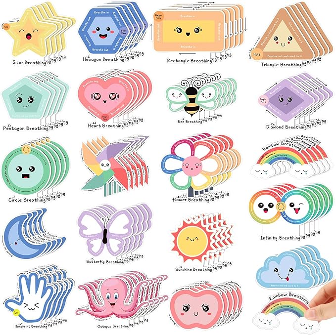 Crtiin 100 Pack Sensory Strips Anxiety Mindfulness Breath Calm Stickers Adhesive Texture Rough Tactile Fidget Tape for Mental Health Relief Anti Stress Stickers(Cartoon)