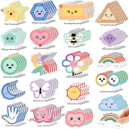 Crtiin 100 Pack Sensory Strips Anxiety Mindfulness Breath Calm Stickers Adhesive Texture Rough Tactile Fidget Tape for Mental Health Relief Anti Stress Stickers(Cartoon)