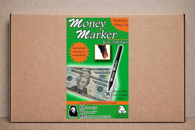 HVM Counterfeit Money Detector Pen (1500 Counterfeit Pens) - Money Marker Bill Detector Pen with Upgraded Chisel Tip - Detect Fake Bills, Universal False Currency Checker Pack