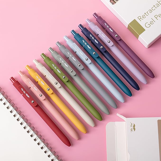 Mr. Pen- Retractable Gel Pens, 24 Pack, Morandi and Vintage Barrels, Fast Dry, Black Gel Pens Fine Point 0.5mm, Aesthetic Pens for Journaling