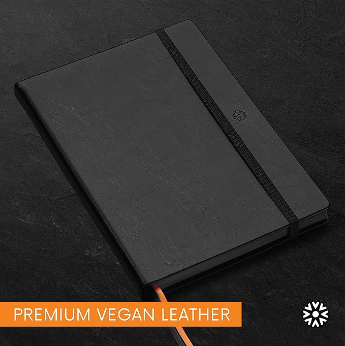 Notsu Pitch Black Paper Notebook B5 Dotted Journal | Minimalist Bullet Dot Grids with 160 Black Pages of Premium Thick 150gsm Paper, Vegan Leather Hardcovers