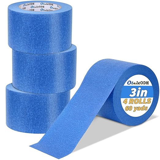 4 Rolls Blue Painters Tape Bulk 3 inch x 60 Yards, Total 240 Yd, Painters Masking Tape No Residue Wall Painting Tape Artist Tape Trim Edge Finishing Tape for Wall Painting Decoration DIY Supplies