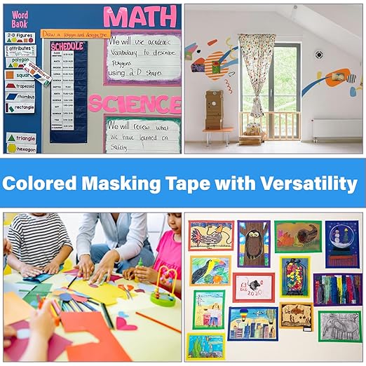 Colored Masking Tape, Colored Painters Tape, 6-Pack,0.6" x13Yard Kids Craft Supplies Colored Tape, Craft Tape,Labeling Tape, for DIY Decorative, Art Supplies, Office or Teaching Supplies