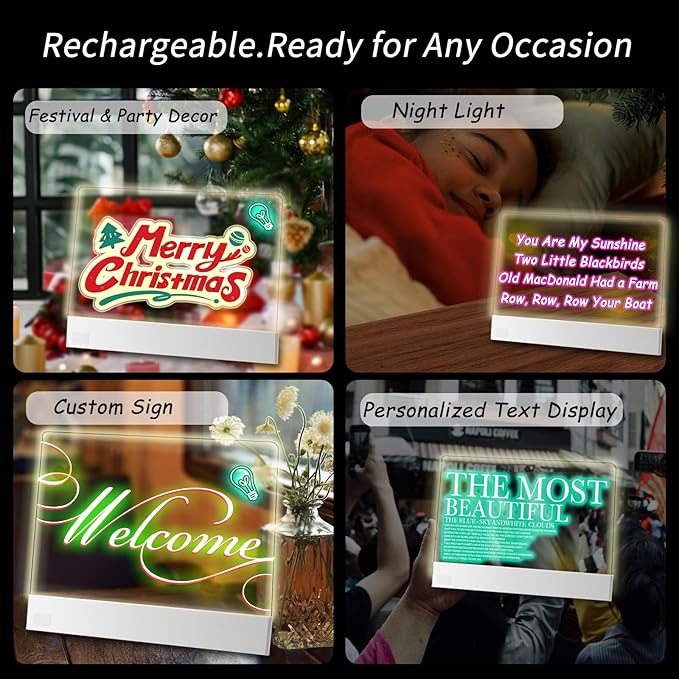 Led Drawing Board for Kids,13.2'' x 10'' Rechargeable Led Note Board with Colors,Doodle Glow Board,3 Modes & 5 Colors Acrylic Dry Erase Board with 8 Markers Valentines Day&Birthday Gifts for Kids